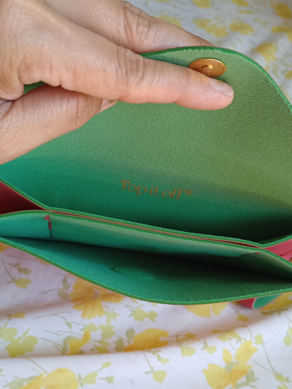 Pink & Gold Seahorse Pattern Crossbody Bag with Green-Trim Strap - Picture 3 of 6